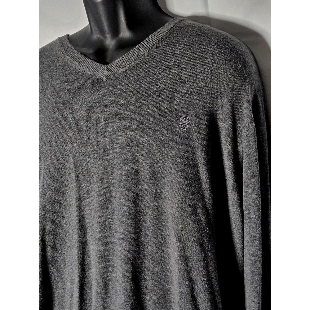 Izod Mens X Large V Neck 100% Cotton Gray Knit Sweater